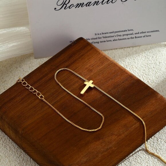 Women's 5-gold 14k Gold Plated Cross Choker Minimalist Simple Dainty Necklaces - Picture 7 of 7